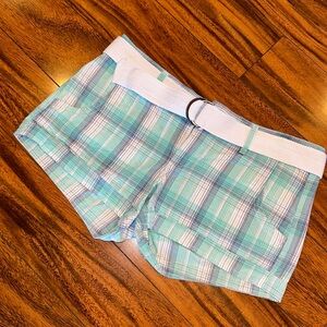 Green plaid Maurice’s shorts with belt